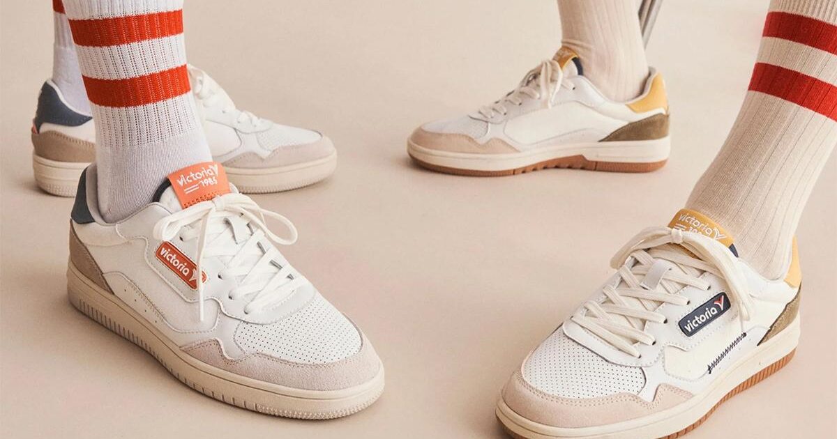 Sneakers bimatière et colorées - Blanc