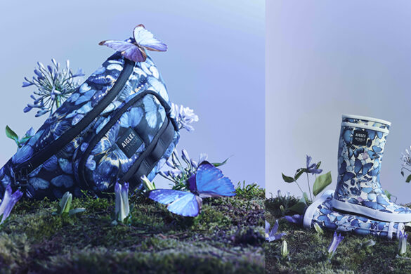 Aigle x Deyrolle imprime son morpho bleu sur poncho, Rainpack et bottes