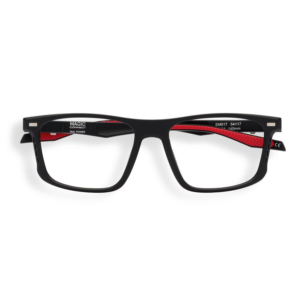 Monture sport Afflelou Magic Connect noire à touches rouges, de face