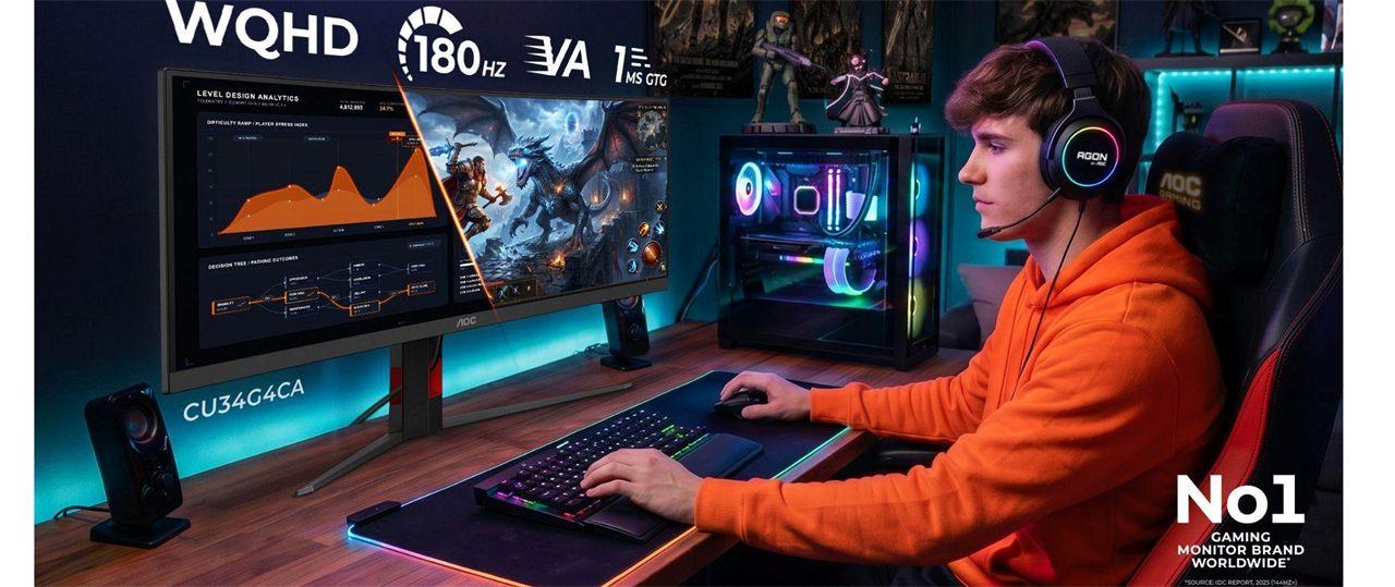 Moniteur ultrawide incurvé AGON by AOC CU34G4CA en setup gaming