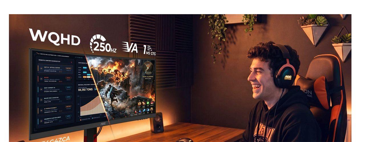 Moniteur ultrawide incurvé AGON by AOC CU34G4ZCA en setup gaming