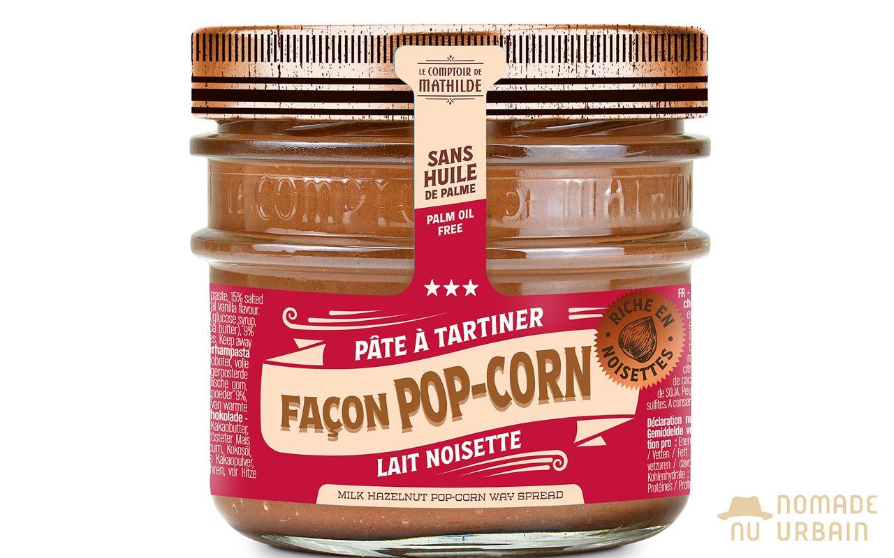 Pot de pâte à tartiner façon pop-corn, lait et noisette, du Comptoir de Mathilde