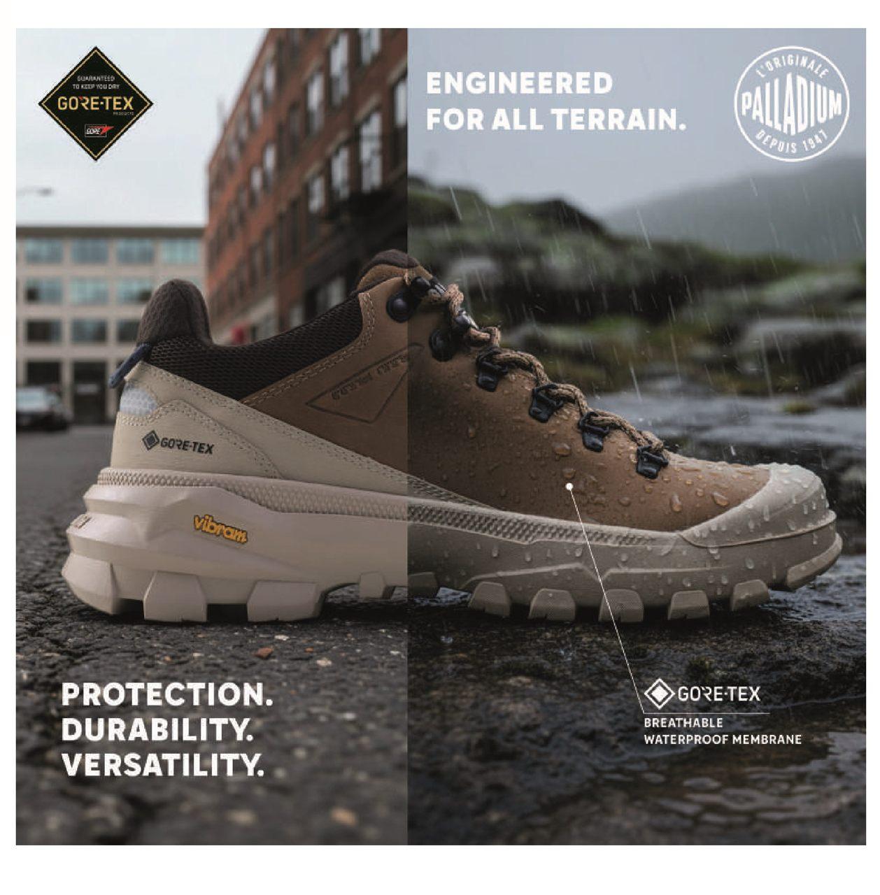 Chaussure Palladium x GORE-TEX : ville d'un côté, pluie et rochers de l'autre