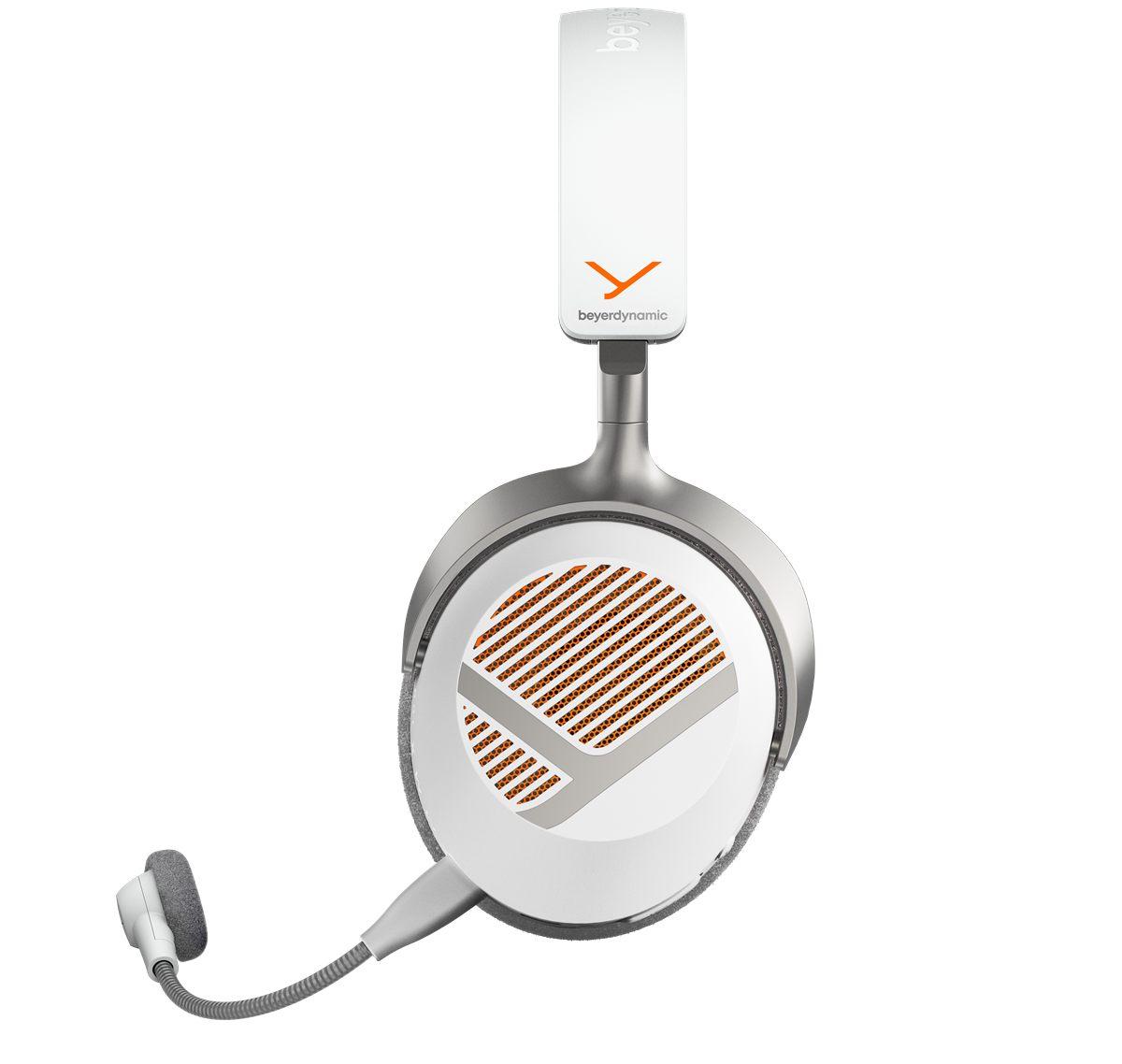 Casque beyerdynamic MMX 130 sans fil Blanc Arctique de profil, grille ajourée