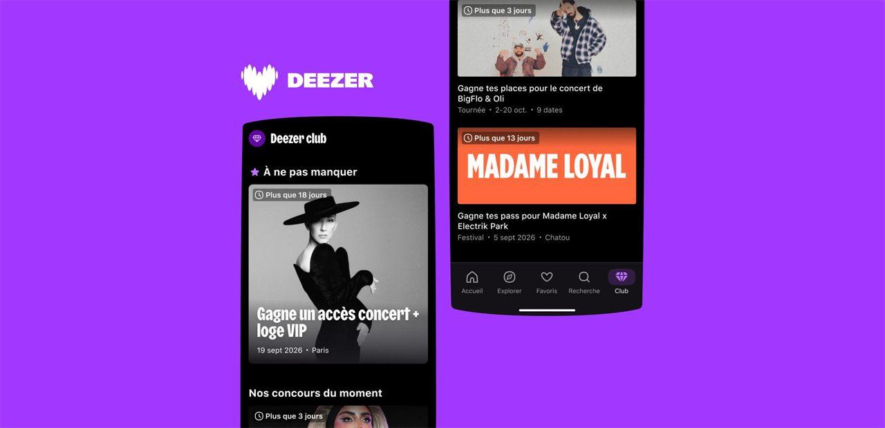 L'onglet Deezer Club dans l'application mobile, avec ses concours en cours