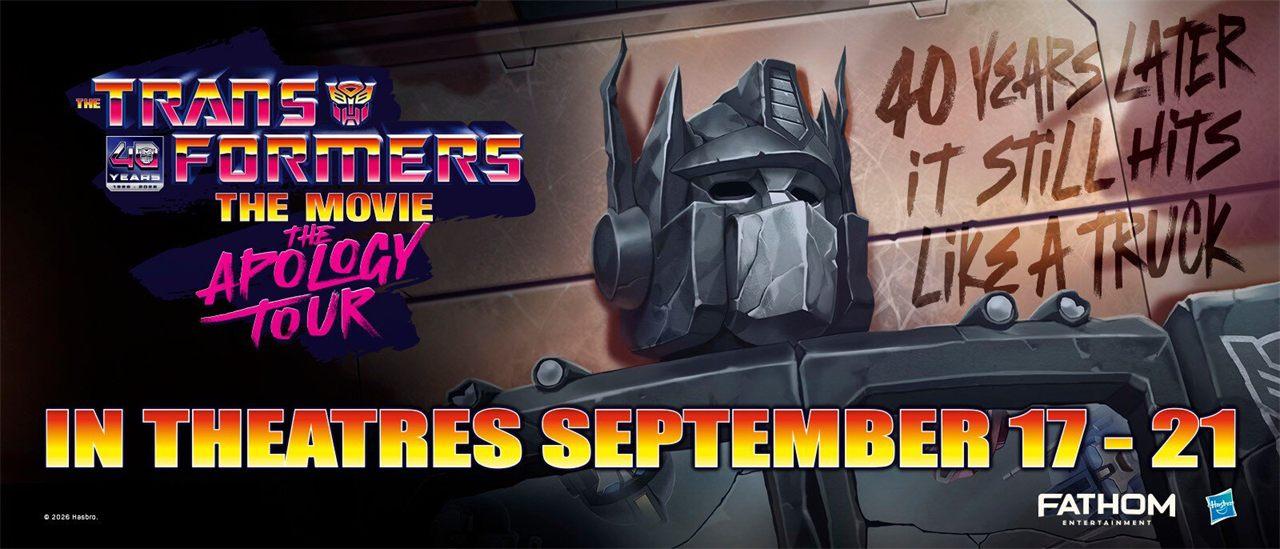 Affiche officielle de la tournée The Apology Tour pour les 40 ans de Transformers le film