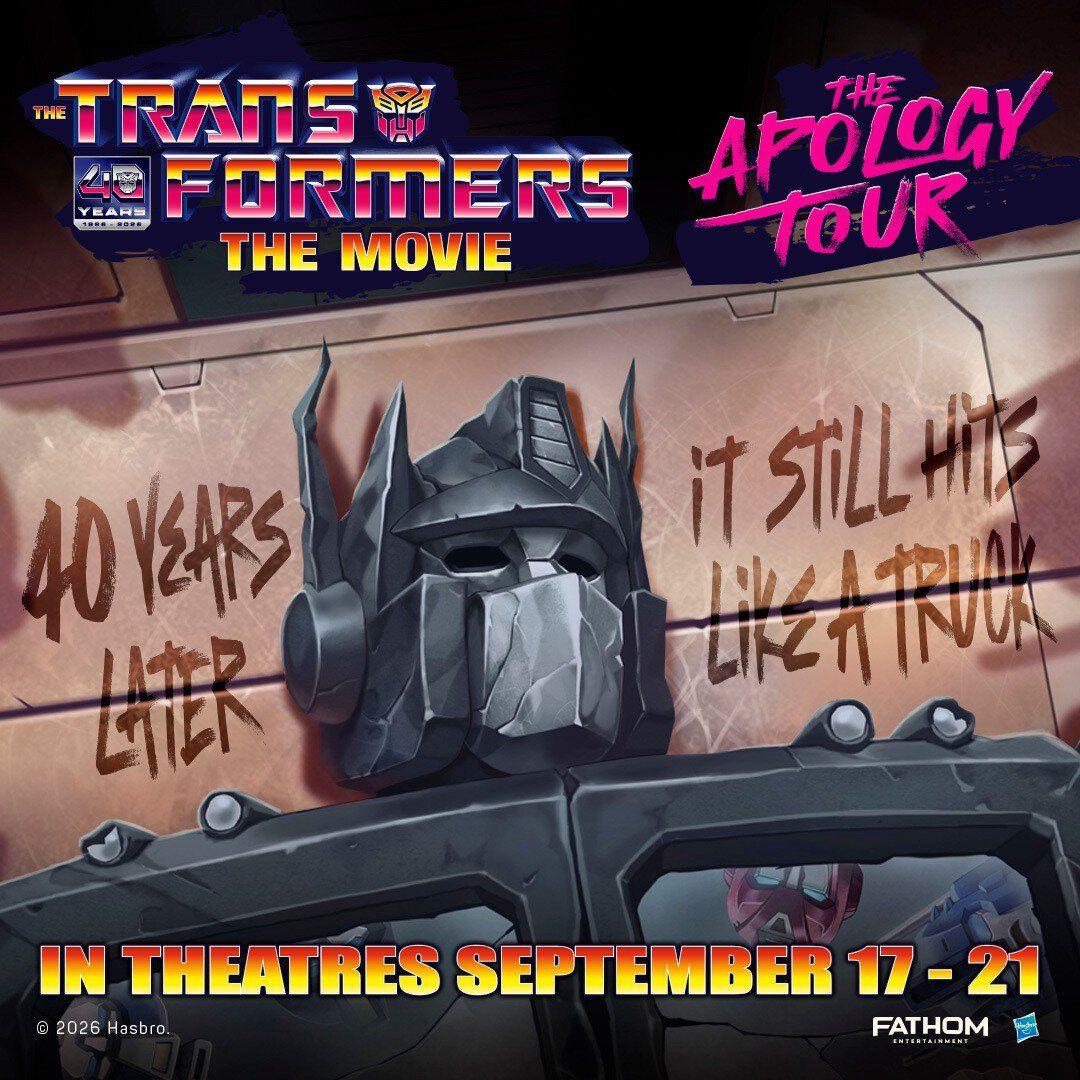Affiche carree de la tournee The Apology Tour pour les 40 ans de Transformers le film