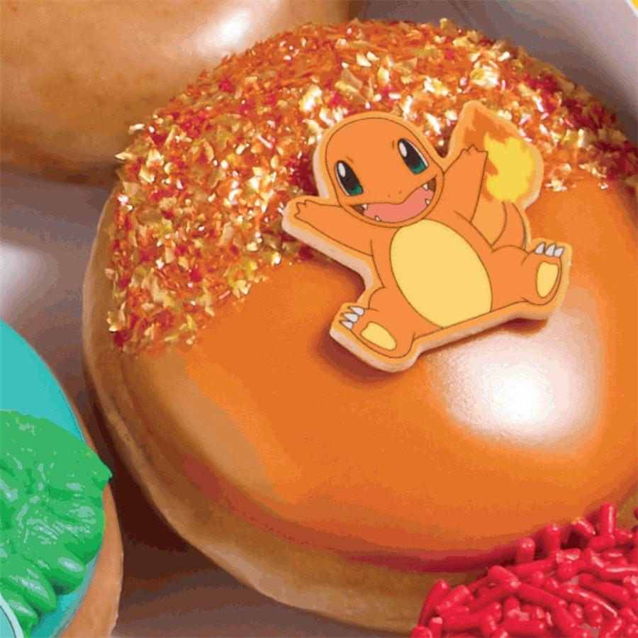 Le donut Salamèche, glaçage orange et paillettes rouges et dorées
