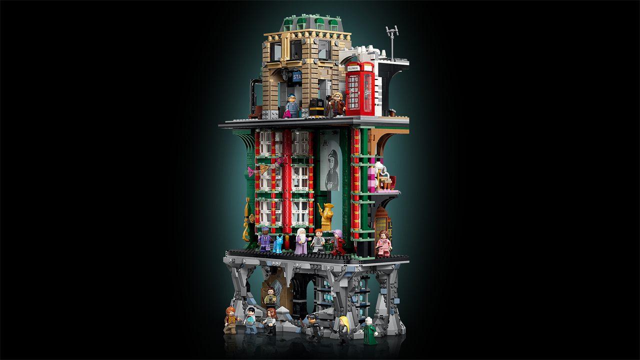 Les trois niveaux du set LEGO Le Ministère de la Magie, de la rue à la Salle des Prophéties