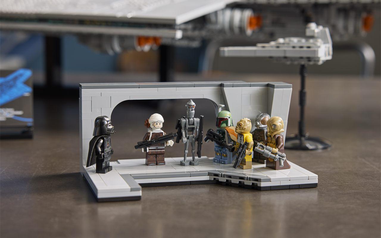 La passerelle de l'Executor en LEGO avec Dark Vador et les chasseurs de primes
