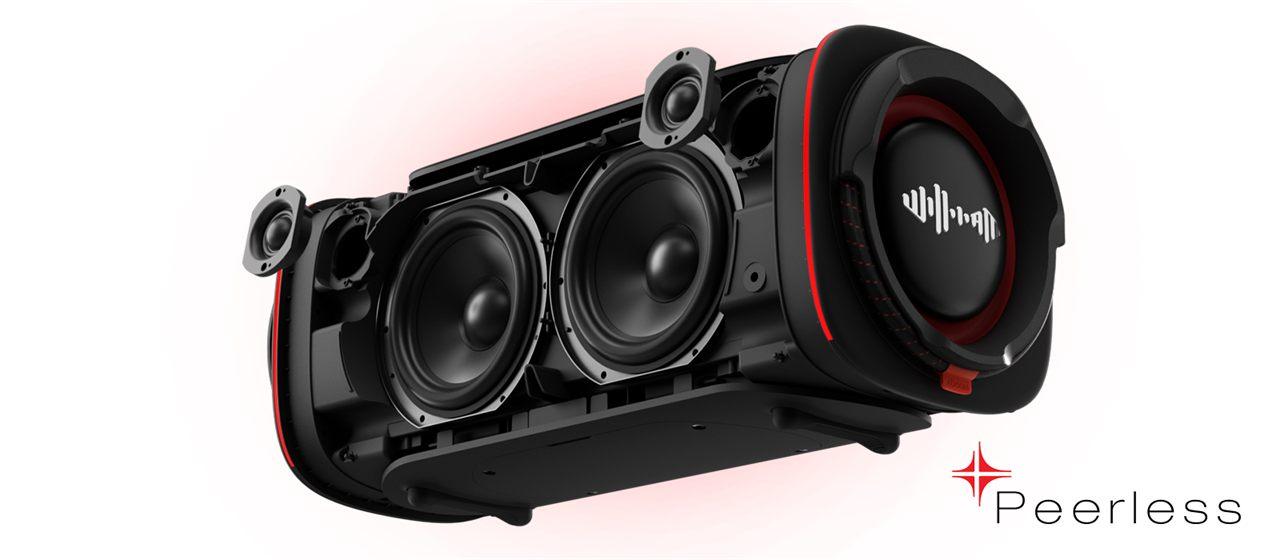 Vue éclatée des haut-parleurs Peerless de la LG xboom Blast