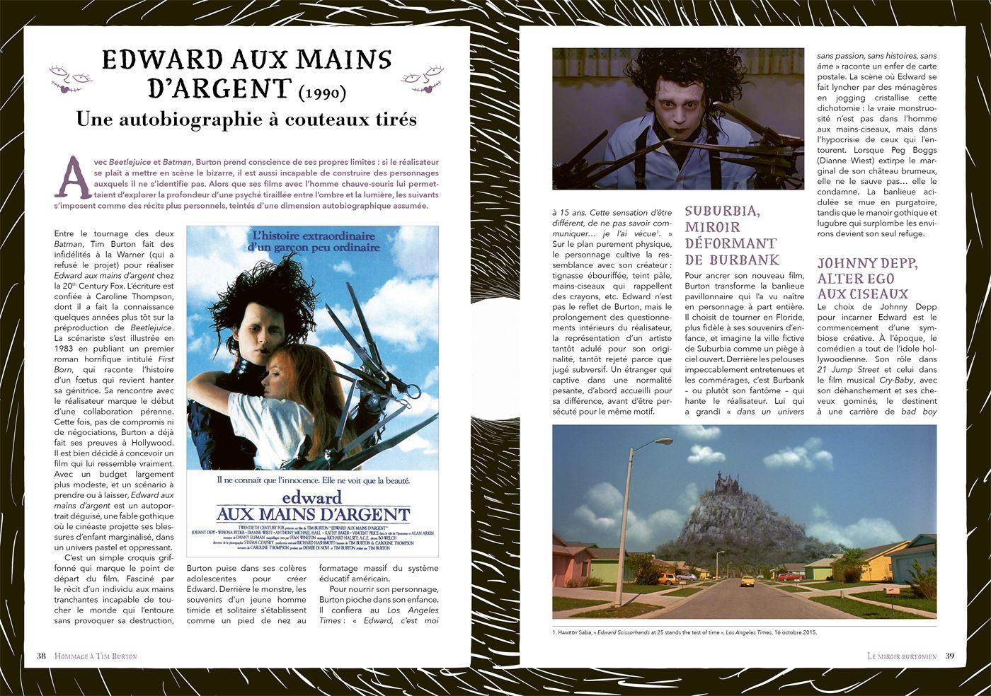 Double page consacree a Edward aux mains d'argent, avec Johnny Depp et la banlieue de Suburbia