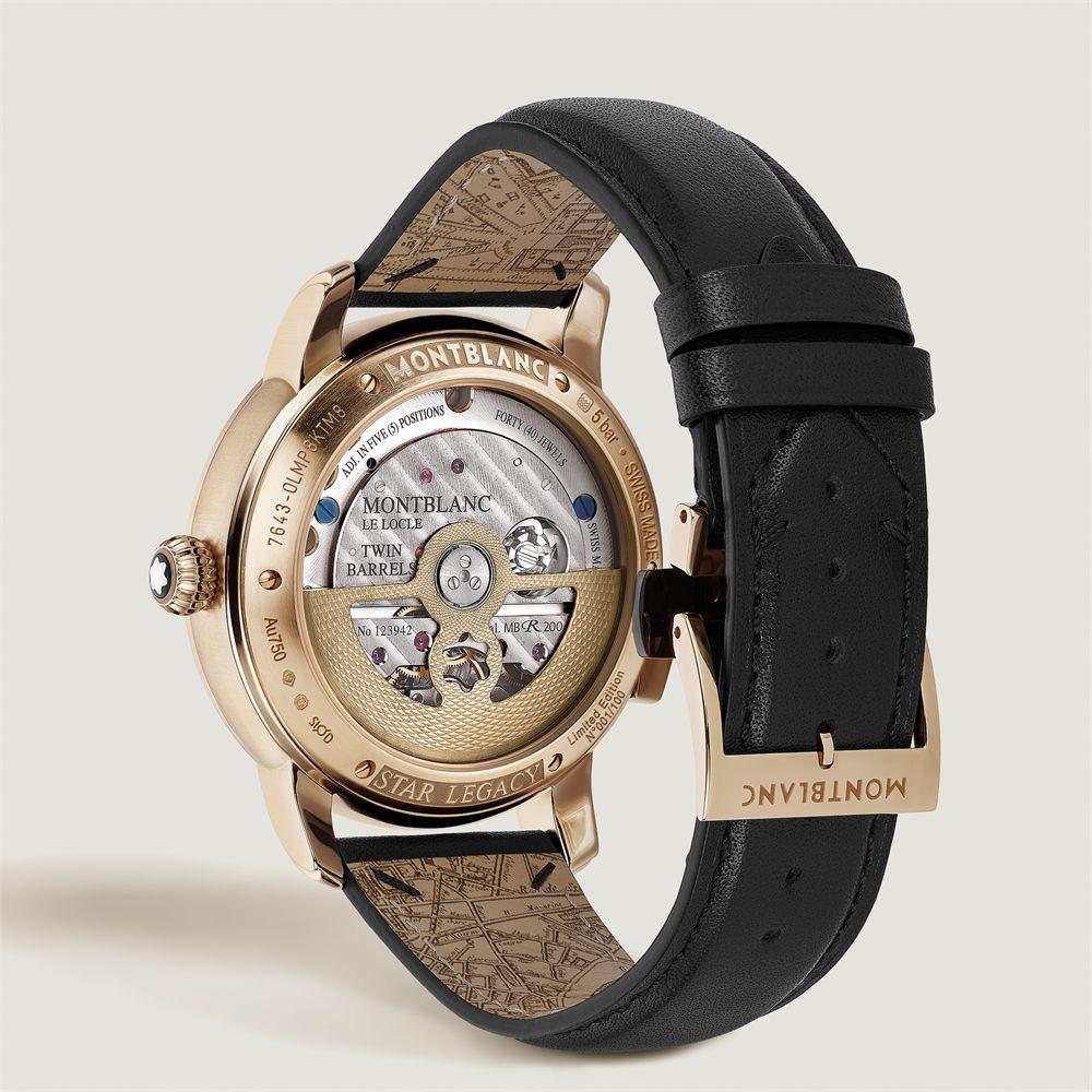 Fond saphir de la Montblanc Star Legacy Nicolas Rieussec, calibre MB R200 et rotor dore
