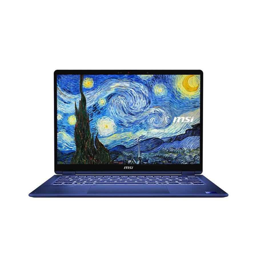 Ecran OLED 14 pouces du MSI Prestige 14 Flip Van Gogh affichant La Nuit etoilee