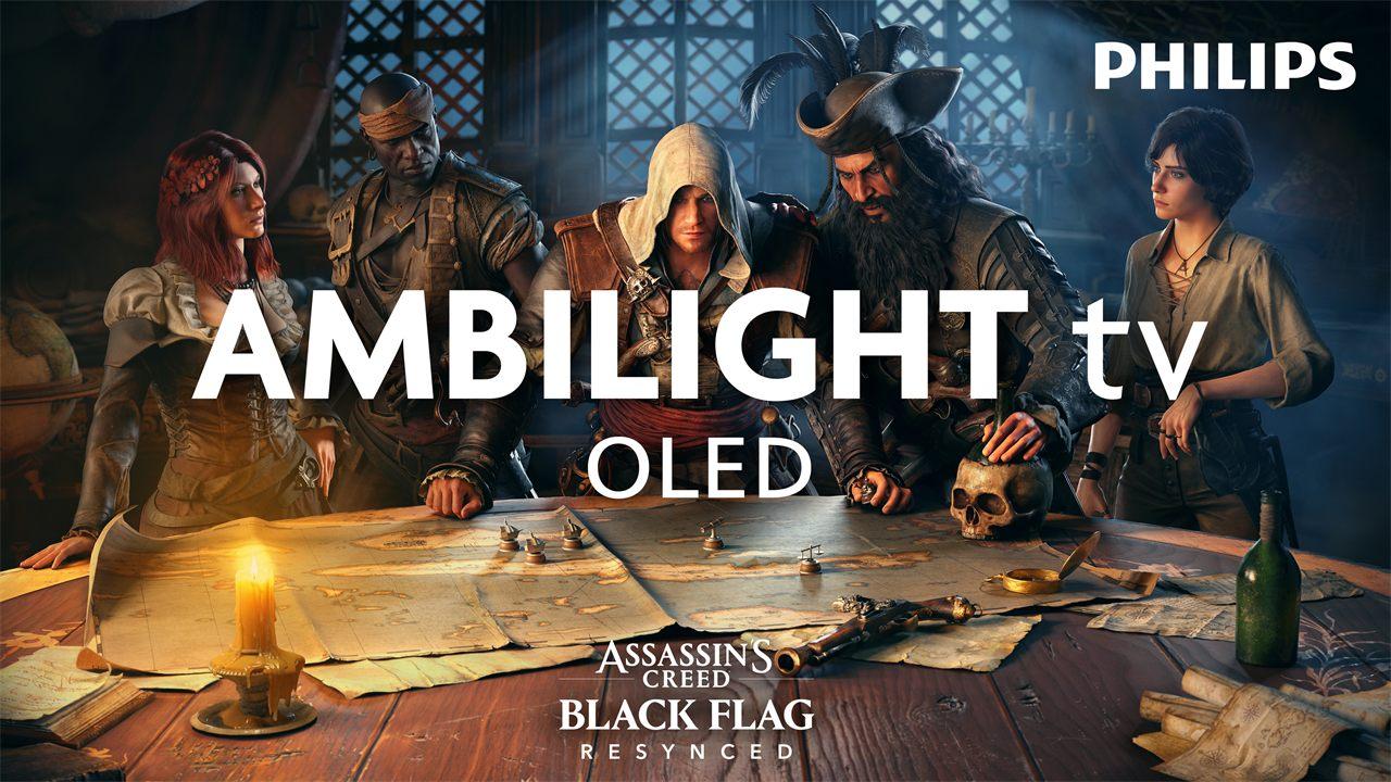 Scene d'Assassin's Creed Black Flag Resynced eclairee a la bougie, visuel Philips Ambilight