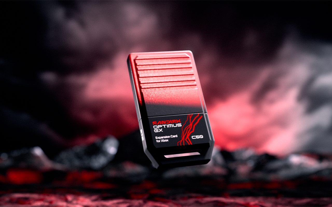 Le boîtier noir strié de rouge de la SanDisk Optimus GX C50