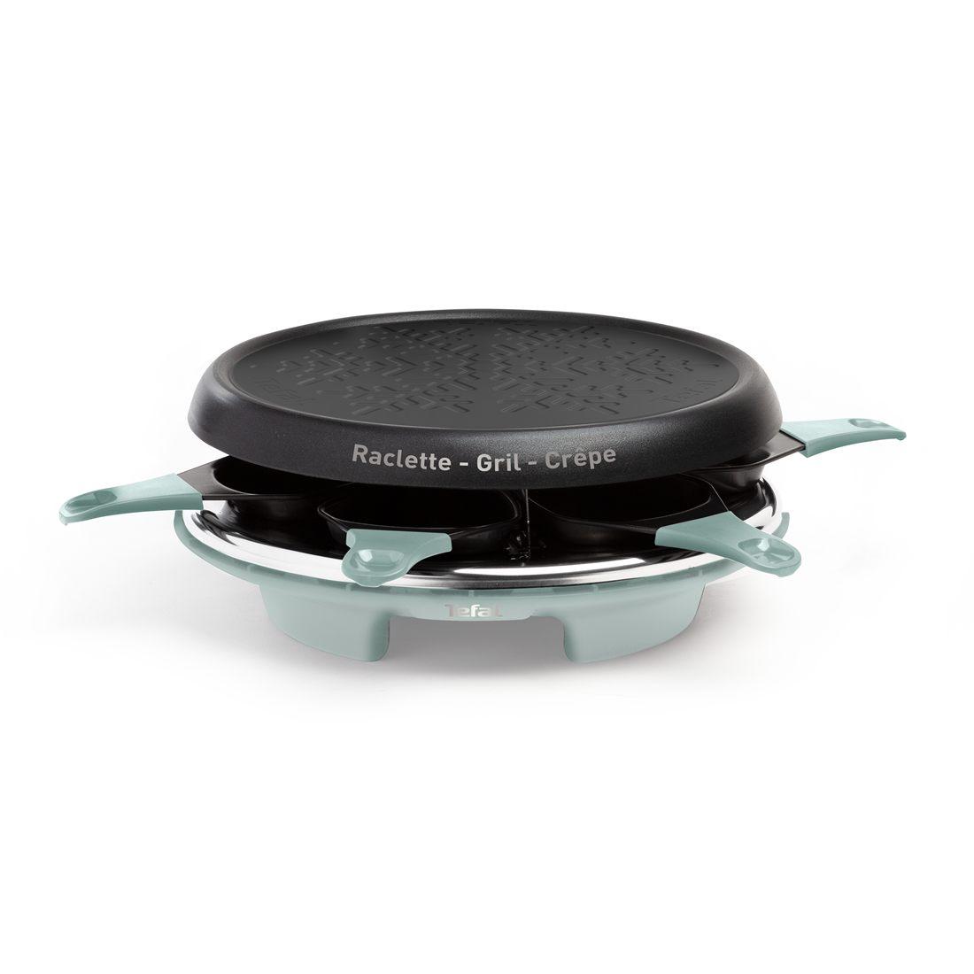 Appareil à raclette Tefal Raclette Célébration vert sauge, plaque et six poêlons