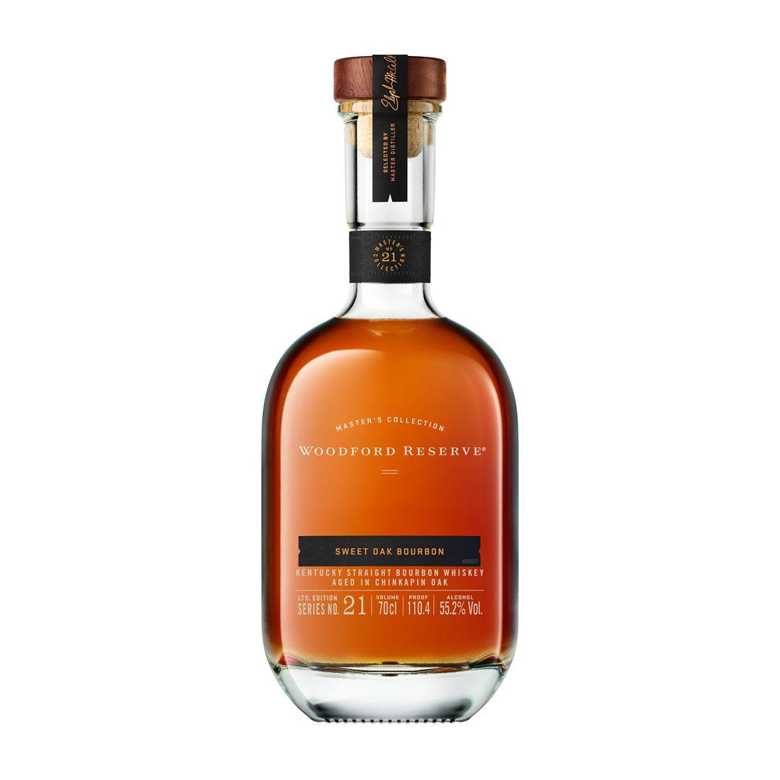 Etiquette du Woodford Reserve Master's Collection Sweet Oak Bourbon, serie 21, vieilli en chene chinquapin