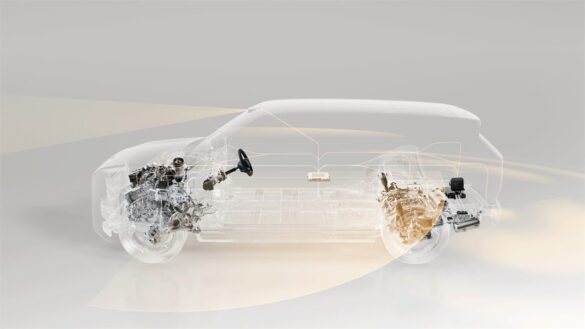 Architecture Super Hybrid du Zeekr 9X, vue transparente
