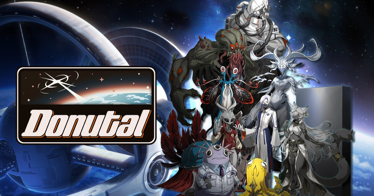 Visuel officiel de Donutal : le logo et les candidats extraterrestres devant le port spatial