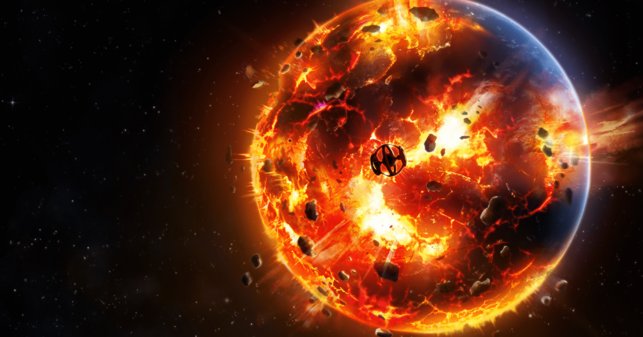 La Terre en flammes, en train de se désagréger dans l'espace