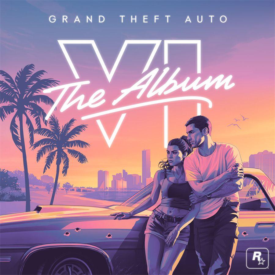 La pochette de la bande originale de GTA 6, Jason et Lucia au coucher du soleil