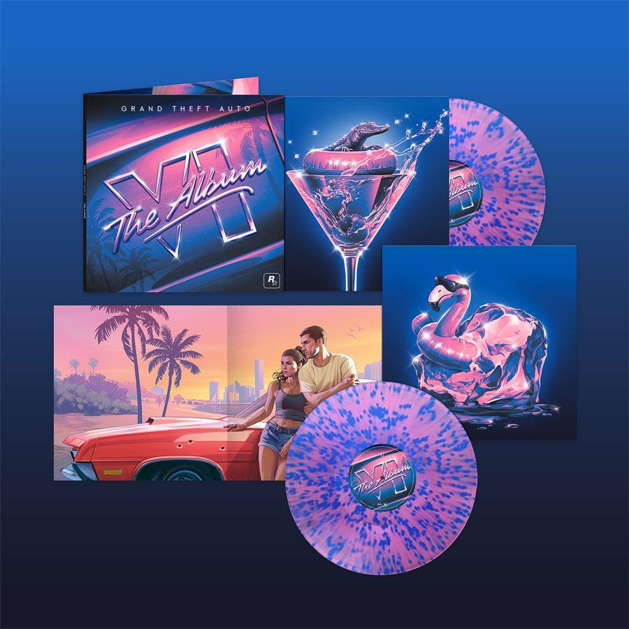 Le vinyle à éclaboussures de la bande originale de GTA 6 et sa pochette ouverte