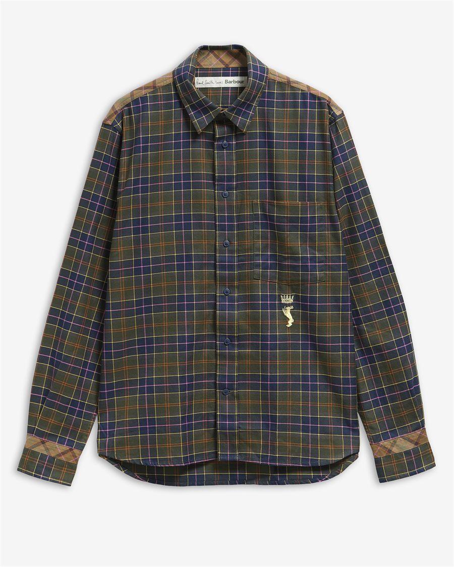 Tartan Shirt Barbour x Paul Smith à plat, épaules et poignets en patchwork beige