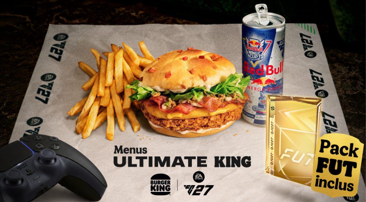 Le menu Ultimate King au Cheddar CBK, avec frites, canette Red Bull et pack Ultimate Team