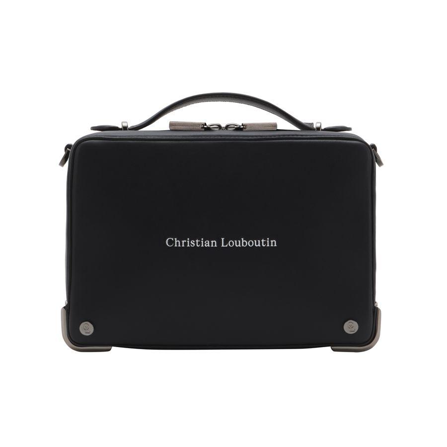 Mallette Tactical Christian Louboutin en cuir de veau lisse noir, angles métal