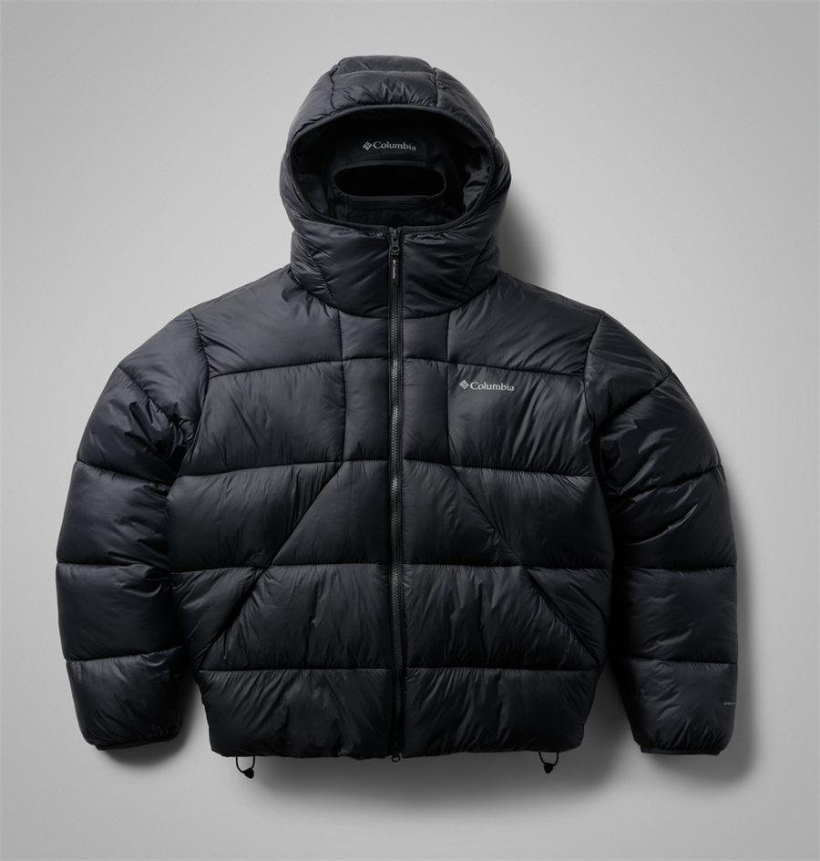 Doudoune St/rmwall noire de face, cagoule ouverte au col