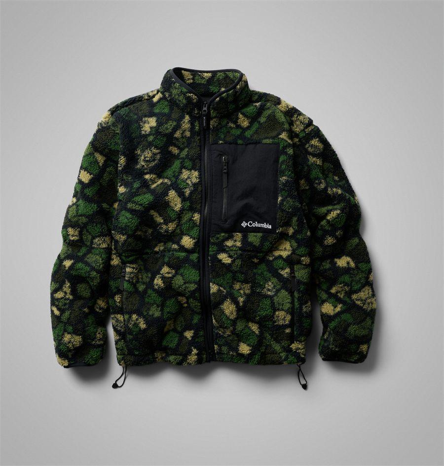 Veste en Polaire Imprimée Mou/tain, camouflage vert et kaki, poche poitrine en toile