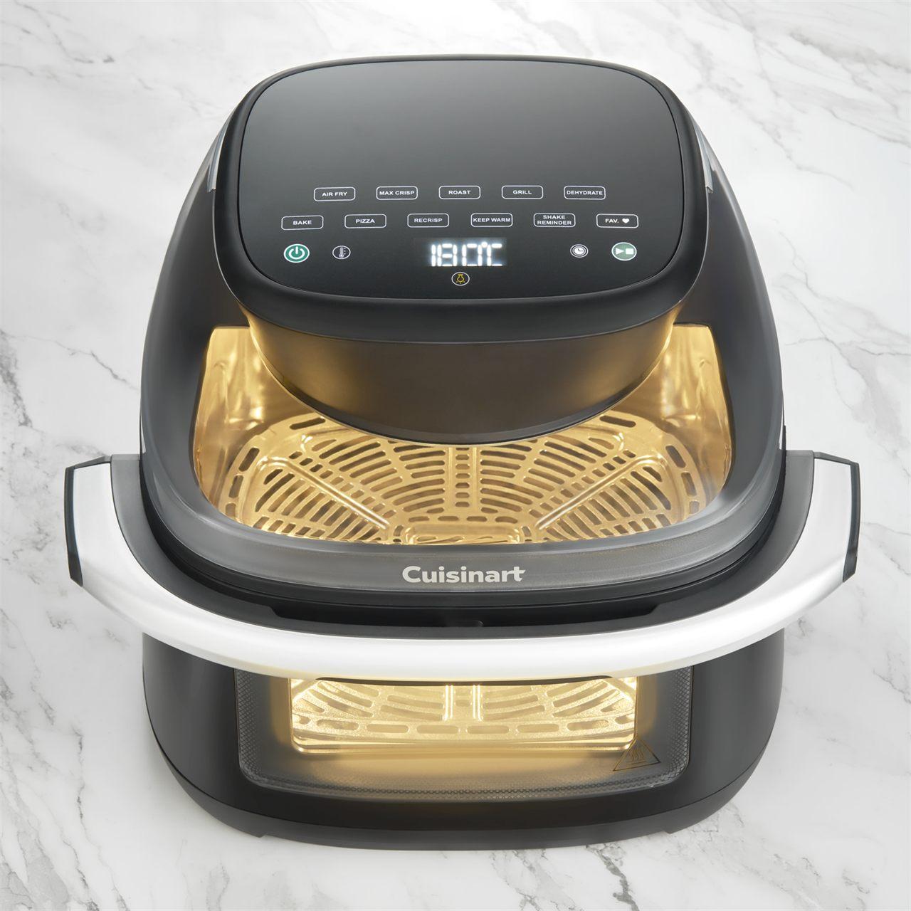 Airfryer Cuisinart ClearView 9-en-1 capot ouvert, panier éclairé et bandeau des fonctions