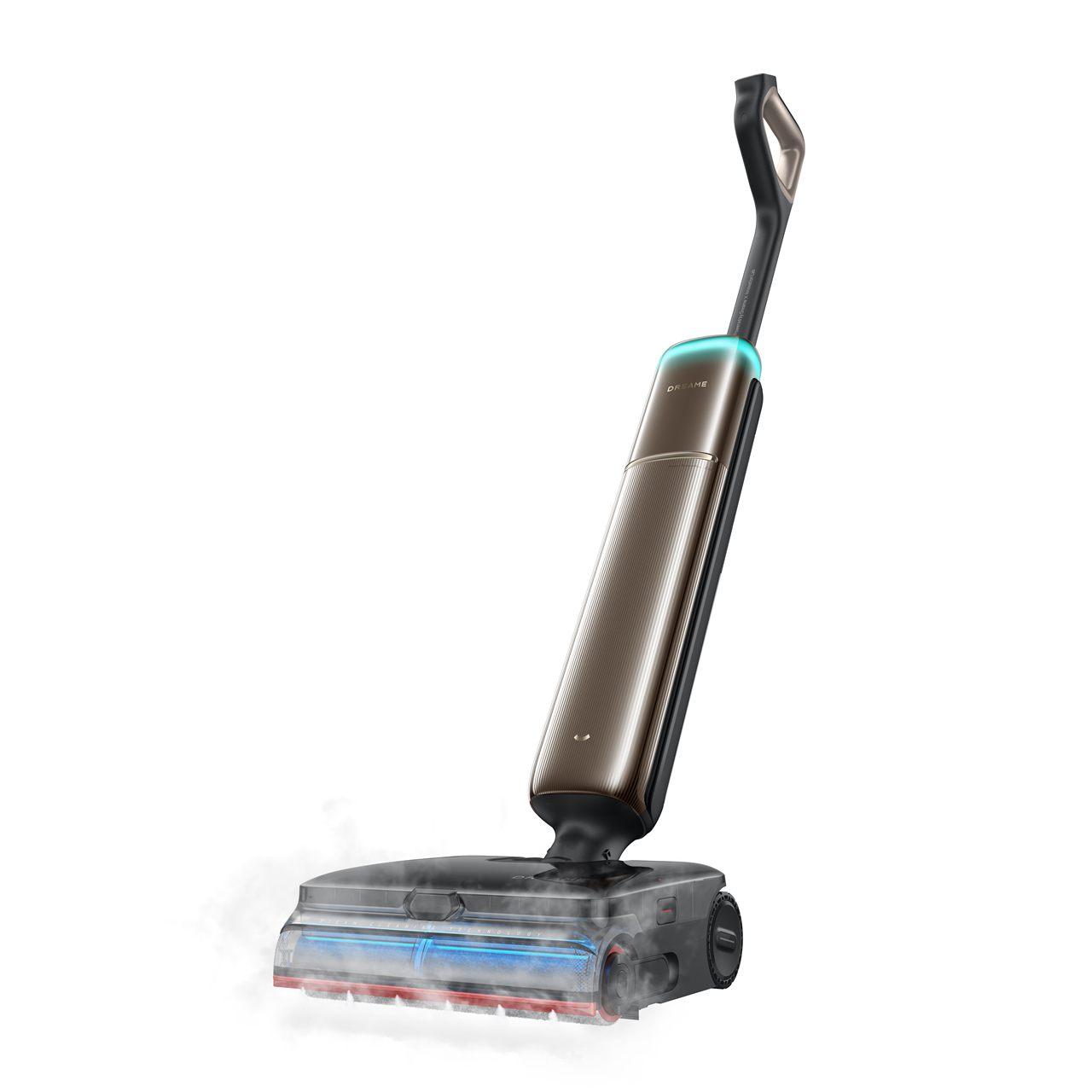 Le Dreame T16 Pro Steam projette de la vapeur sous sa brosse