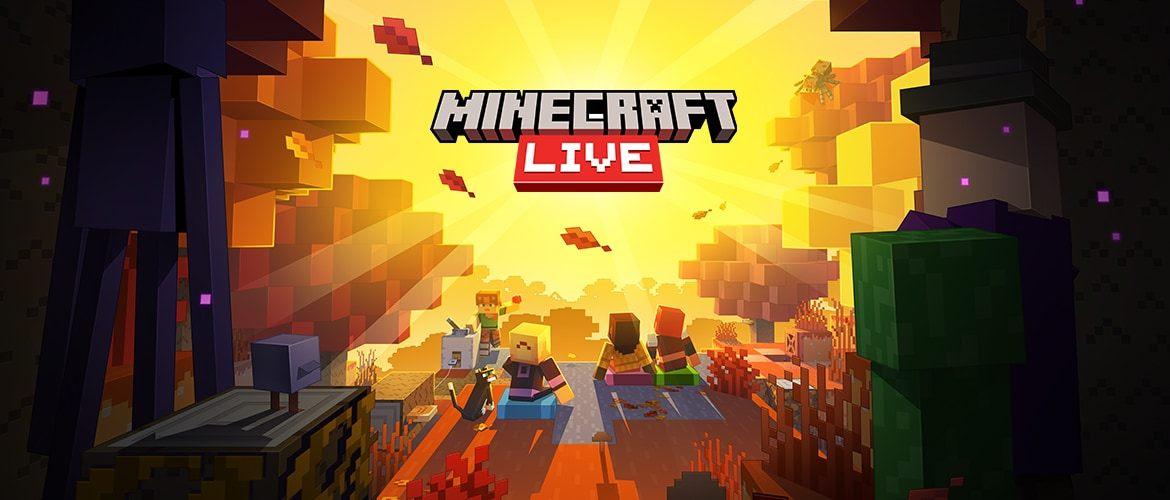 Affiche du Minecraft Live de septembre 2026, avec des joueurs dans une forêt d'automne