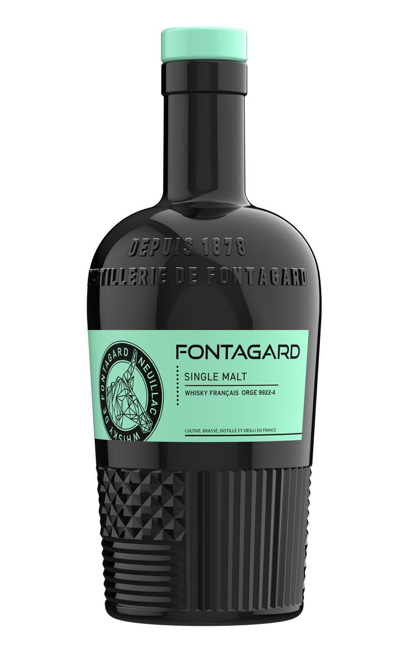 Bouteille du single malt français Fontagard Orge 9922-4 et son étiquette vert menthe