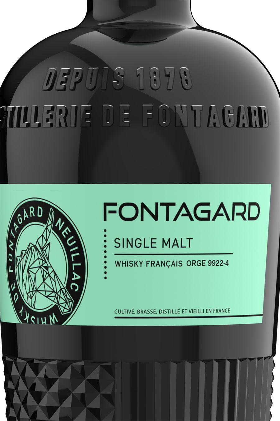 Gravures en relief Depuis 1878 et Distillerie de Fontagard sur le verre de la bouteille