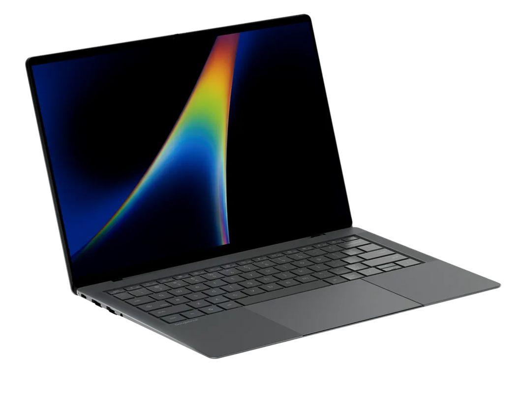 L'ASUS Googlebook 14 gris de trois quarts, clavier rétroéclairé