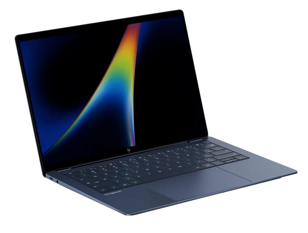 Le HP Googlebook 14 bleu marine, gravure Googlebook sur le repose-poignets