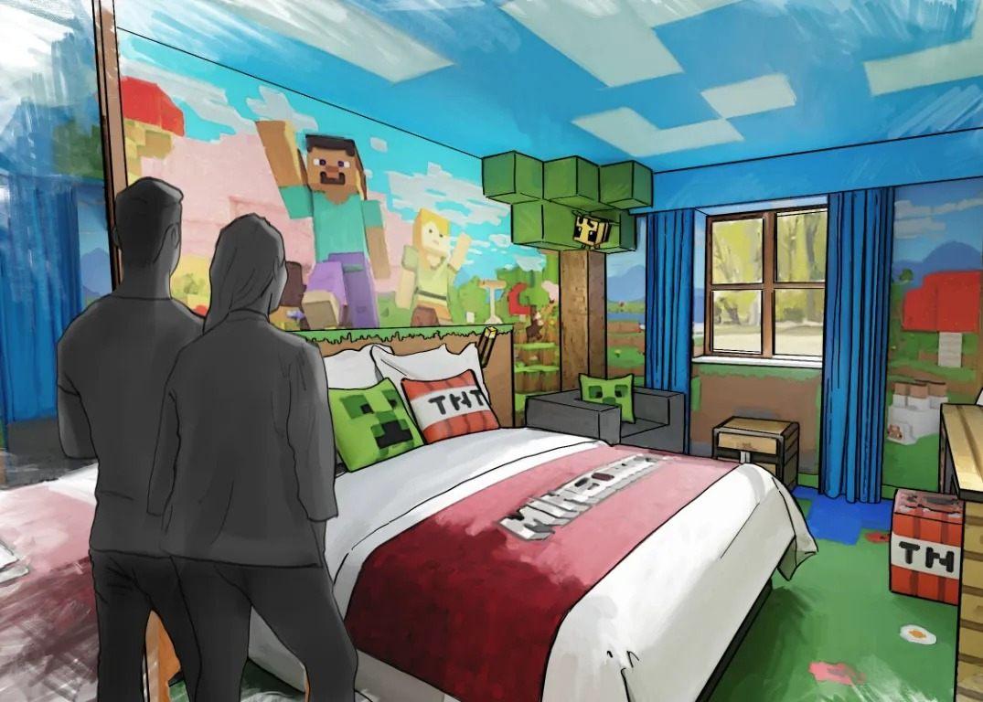 Illustration d'une chambre du Minecraft World Hotel à Chessington