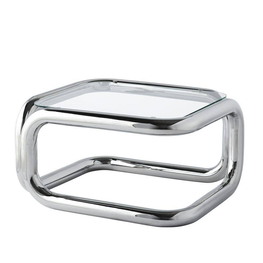 Table d'appoint KONSTRUNDA en verre à piètement chromé signée Andu Masebo