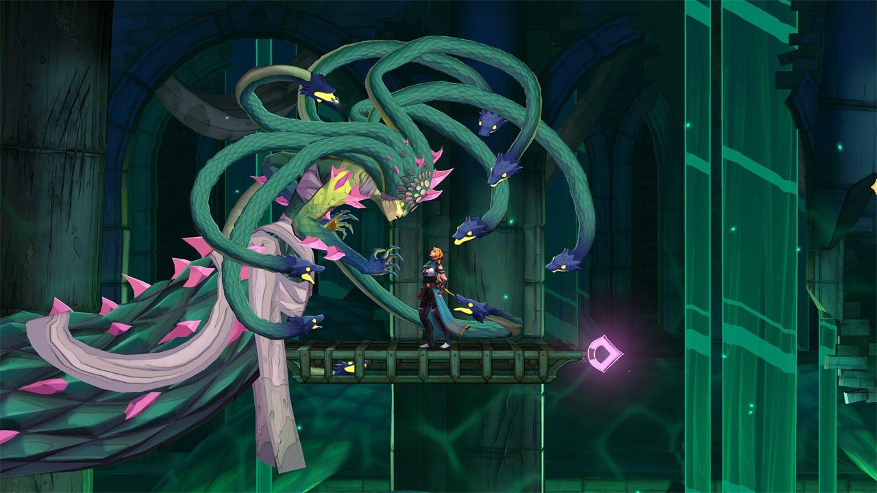 Rose Belmont face à un boss en forme d'hydre dans Castlevania: Belmont's Curse