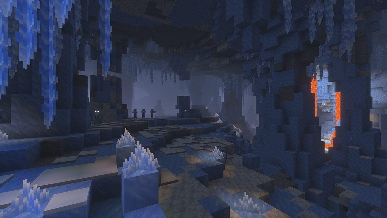Grotte de glace de la prochaine mise à jour de Minecraft, avec stalactites et cristaux