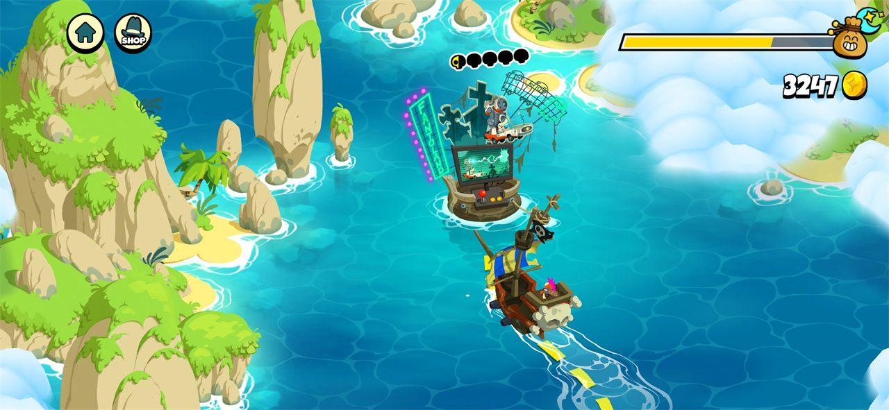 Carte d'aventure de Poppins, bateau pirate naviguant entre des îles tropicales