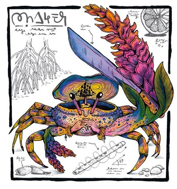 Le Crabe Sémafot, dessiné par Gribouilliz pour une étiquette Neisson