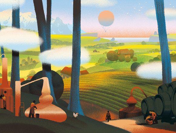 La France des spiritueux dessinée par Sébastien Plassard pour le catalogue
