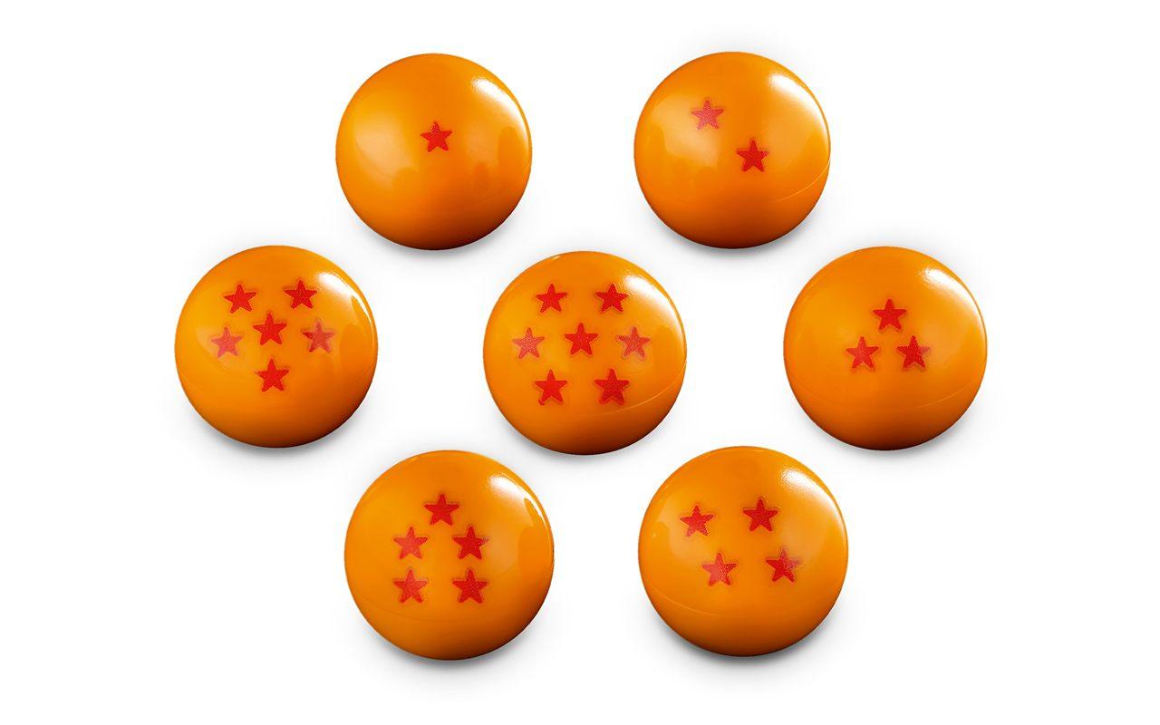 Les sept Boules de Cristal orange du set LEGO, marquées d'une à sept étoiles rouges