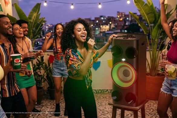 Conçue pour les fêtes en plein air, la LG xboom Power se métamorphose en karaoké d&rsquo;un seul bouton.