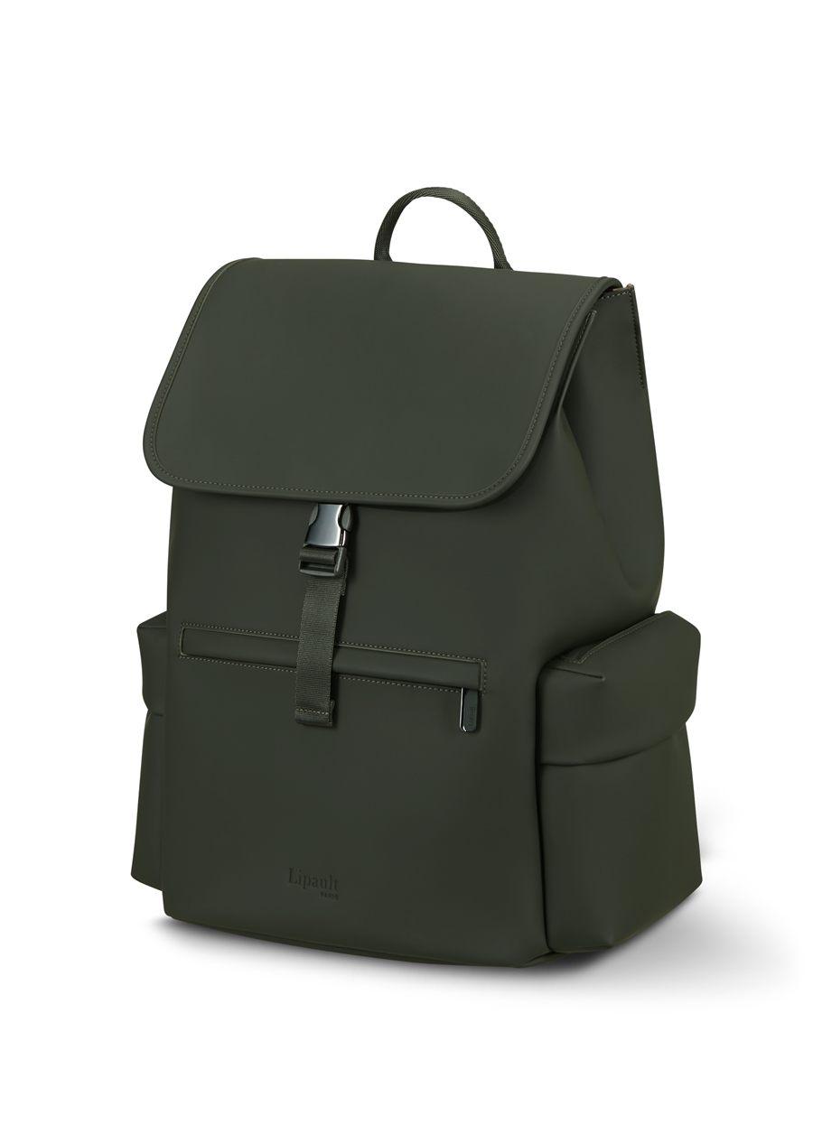 Sac à dos Cargo Lipault en vert Dark Moss, rabat rigide et boucle métal