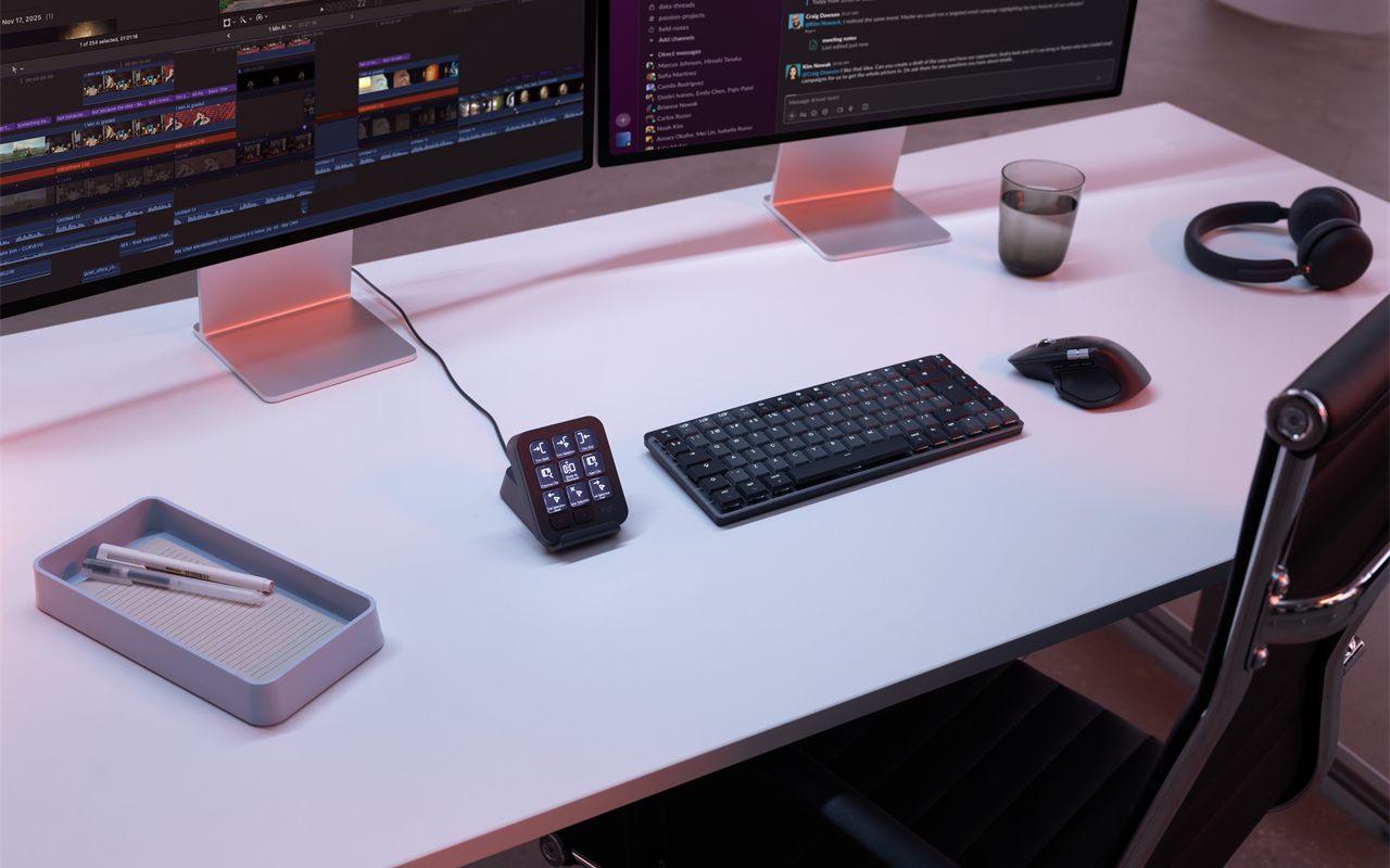 Le MX Keypad affiche des commandes de montage face à une timeline vidéo